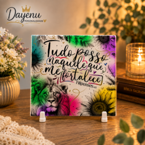 Azulejo Decorativo Cristão Personalizado – Filipenses 4:13 | Tudo Posso Naquele que me Fortalece