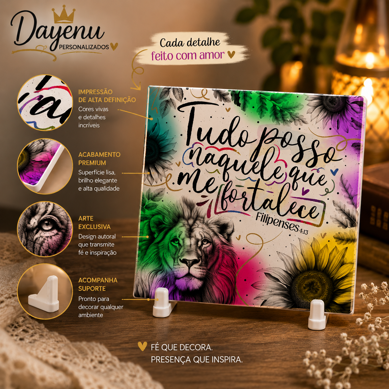 Azulejo Decorativo Cristão Personalizado – Filipenses 4:13 | Tudo Posso Naquele que me Fortalece - Imagem 4