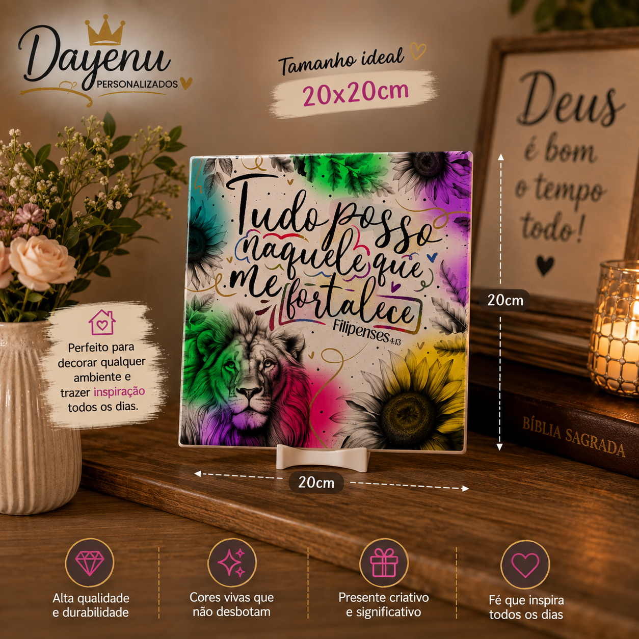 Azulejo Decorativo Cristão Personalizado – Filipenses 4:13 | Tudo Posso Naquele que me Fortalece - Imagem 6