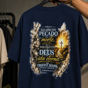 Camiseta Cristã Oversized Romanos 6:23 | Vida Eterna em Cristo