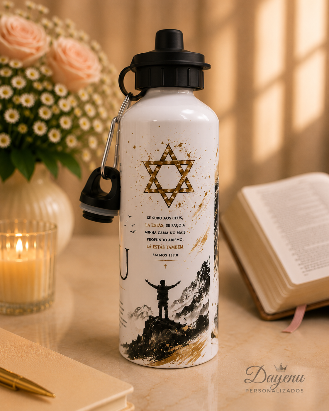 Squeeze Alumínio 600ml Cristão Personalizado | Salmos 139 | Leão | Nome Personalizado - Imagem 3