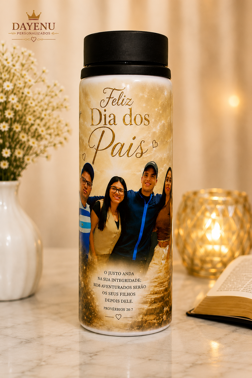Squeeze Personalizado para Pai com Fotos e Mensagem 750ml