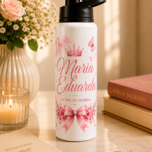 Squeeze Personalizado Feminino 750ml | Nome Personalizado, Laços e Flores